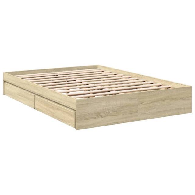 Berkfield Home Modern Bed Frame with Drawers without Mattress Sonoma Oak 140x190 cm in Light Tan - image 1