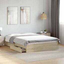 Berkfield Home Modern Bed Frame with Drawers without Mattress Sonoma Oak 140x190 cm in Light Tan - thumbnail 2