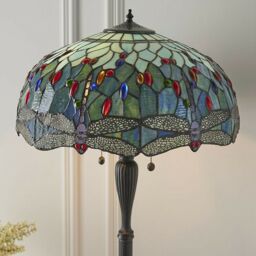 Loops Tiffany Glass Dragonfly Floor Lamp - Dark Bronze Finish - 2 x 60W E27 GLS LED in Clear - thumbnail 3