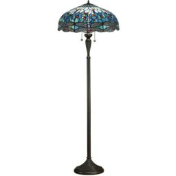 Loops Tiffany Glass Dragonfly Floor Lamp - Dark Bronze Finish - 2 x 60W E27 GLS LED in Clear
