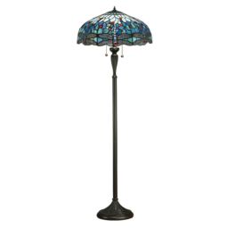 Loops Tiffany Glass Dragonfly Floor Lamp - Dark Bronze Finish - 2 x 60W E27 GLS LED in Clear - thumbnail 5