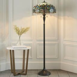 Loops Tiffany Glass Dragonfly Floor Lamp - Dark Bronze Finish - 2 x 60W E27 GLS LED in Clear - thumbnail 4