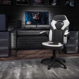 FWStyle Black & White Faux Leather Racer Style Deluxe Gaming Chair - thumbnail 1