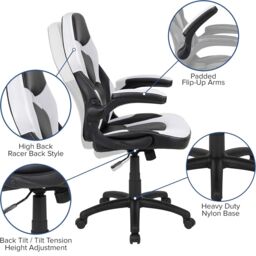 FWStyle Black & White Faux Leather Racer Style Deluxe Gaming Chair - thumbnail 2