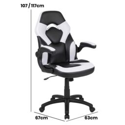 FWStyle Black & White Faux Leather Racer Style Deluxe Gaming Chair - thumbnail 5