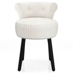 Costway Velvet Vanity Stool w/Tufted Back Upholstered Vanity Makeup Chair in White