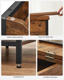 VASAGLE Slim Side Table Charging Station Storage USB Ports Fabric Bags in Brown - thumbnail 7