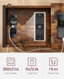 VASAGLE Slim Side Table Charging Station Storage USB Ports Fabric Bags in Brown - thumbnail 4