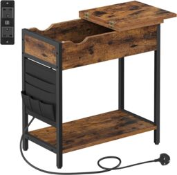 VASAGLE Slim Side Table Charging Station Storage USB Ports Fabric Bags in Brown - thumbnail 8
