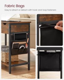 VASAGLE Slim Side Table Charging Station Storage USB Ports Fabric Bags in Brown - thumbnail 6