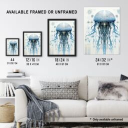 Artery8 Jellyfish Military Robot Hybrid Schematic Blueprint Futuristic Secret Complex Arcane Manuscript Gift For Him Man Cave Unframed Wall Art Print - thumbnail 3