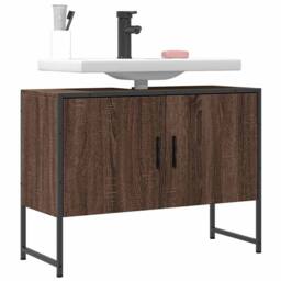 Berkfield Home Bathroom Sink Cabinet Brown Oak 80x33x60 cm Engineered Wood - Size: 80 x 33 x 60 cm - thumbnail 2