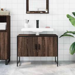 Berkfield Home Bathroom Sink Cabinet Brown Oak 80x33x60 cm Engineered Wood - Size: 80 x 33 x 60 cm - thumbnail 3