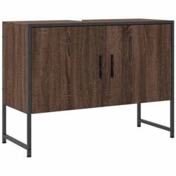 Berkfield Home Bathroom Sink Cabinet Brown Oak 80x33x60 cm Engineered Wood - Size: 80 x 33 x 60 cm - thumbnail 1
