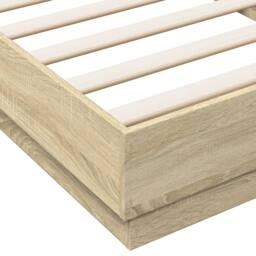 Berkfield Home Durable Bed Frame without Mattress with LED Lights Sonoma Oak 100 in Light Oak - thumbnail 9