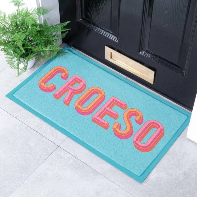 Artsy Mats Croeso Indoor Outdoor Doormat (70 x 40cm) in Blue - Size: 40 cm x 70 cm - image 1