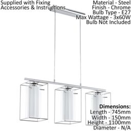 Loops Pendant Light Colour Chrome Shade Clear White Glass Satin Glass Bulb E27 3x60W - thumbnail 2