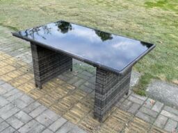 Fimous Rattan Garden Furniture Dining Set Table & Chairs WiCker Patio Outdoor 6 Chairs Plus Rectangular Table in Dark Grey - thumbnail 2