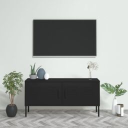 Berkfield Home TV Cabinet Black 105x35x50 cm Steel - Size: 105 x 35 x 50 cm - thumbnail 1