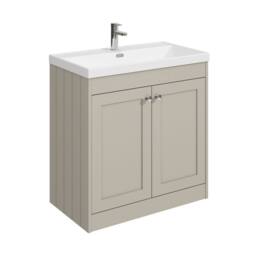 Balterley 800mm Floor Standing 2 Door Unit, Thin Edge Basin 1 Hole - Pebble Grey - thumbnail 1