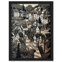 Artery8 Black Forest City Baden Monochrome Cityscape Artwork Framed Wall Art Print A4 - thumbnail 1