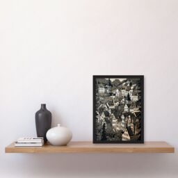 Artery8 Black Forest City Baden Monochrome Cityscape Artwork Framed Wall Art Print A4 - thumbnail 2