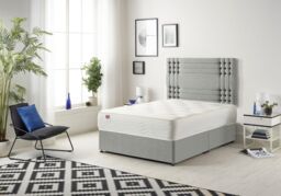Somnior Flexby Tweed Fabric Divan Bed with Orthopeadic Sprung Memory Foam Mattress & Headboard in Grey - Size: Small Double - thumbnail 1