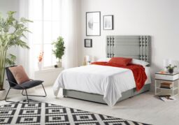 Somnior Flexby Tweed Fabric Divan Bed with Orthopeadic Sprung Memory Foam Mattress & Headboard in Grey - Size: Small Double - thumbnail 2