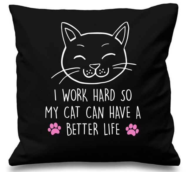 "60 SECOND MAKEOVER Black Cushion Cover Cat I Work Hard So My Cat Can have A Better Life 16"" x 16"" Mum Friend Gift Decorative - Size: 40 cm x 40 cm"