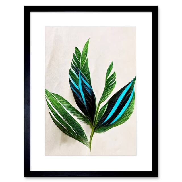 "Artery8 Tropical Plant Feathery Leaves Green Turquoise Botanical Framed Art - Size: W12"" x H16""" - image 1
