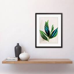 "Artery8 Tropical Plant Feathery Leaves Green Turquoise Botanical Framed Art - Size: W12"" x H16""" - thumbnail 2