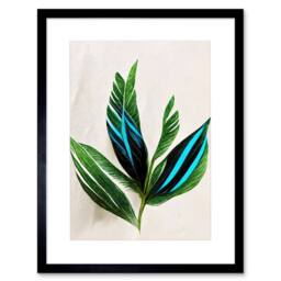 "Artery8 Tropical Plant Feathery Leaves Green Turquoise Botanical Framed Art - Size: W12"" x H16""" - thumbnail 1