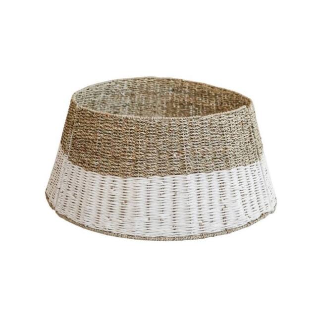 Lemon Pavilion Furniture and Decor Round Foldable Wicker and White Tree Skirt - L60 x W60 x H26 cm, White - image 1