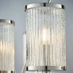 Loops 6 Lamp Ceiling & 2x Matching Wall Light Pack Bright Nickel & Ribbed Glass Shade in Metallics - thumbnail 3