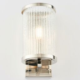 Loops 6 Lamp Ceiling & 2x Matching Wall Light Pack Bright Nickel & Ribbed Glass Shade in Metallics - thumbnail 5