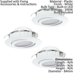 Loops 2 PACK 3 PACK Flush Ceiling Downlight White Adjustable Round Spotlight 6W LED - thumbnail 2