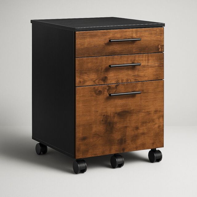 Rafaelo Mobilia 3 Drawer Filing Cabinet With Lockable Wheels in Brown - image 1