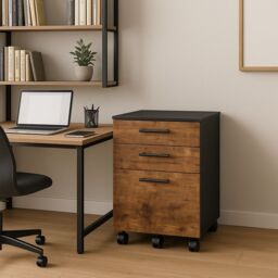Rafaelo Mobilia 3 Drawer Filing Cabinet With Lockable Wheels in Brown - thumbnail 3