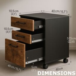 Rafaelo Mobilia 3 Drawer Filing Cabinet With Lockable Wheels in Brown - thumbnail 9