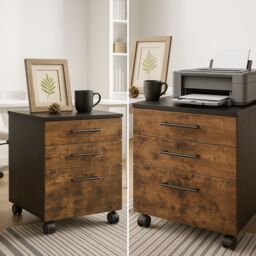 Rafaelo Mobilia 3 Drawer Filing Cabinet With Lockable Wheels in Brown - thumbnail 4