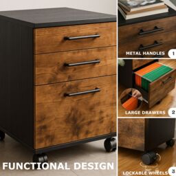 Rafaelo Mobilia 3 Drawer Filing Cabinet With Lockable Wheels in Brown - thumbnail 7