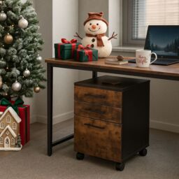 Rafaelo Mobilia 3 Drawer Filing Cabinet With Lockable Wheels in Brown - thumbnail 2