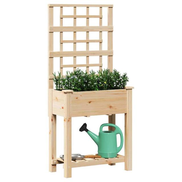 Berkfield Home Garden Planter with Trellis&Shelf 71x37x152 cm Solid Wood Fir in Beige - Size: 71 x 37 x 152 cm - image 1