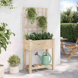 Berkfield Home Garden Planter with Trellis&Shelf 71x37x152 cm Solid Wood Fir in Beige - Size: 71 x 37 x 152 cm - thumbnail 4