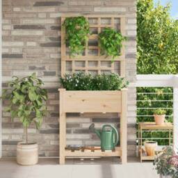 Berkfield Home Garden Planter with Trellis&Shelf 71x37x152 cm Solid Wood Fir in Beige - Size: 71 x 37 x 152 cm - thumbnail 2