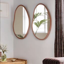 Pirlo Plush Small Irregular Wooden Vanity Wall Mirror For Bedroom Living Room in Brown - thumbnail 4