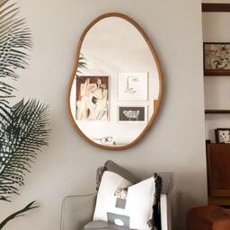 Pirlo Plush Small Irregular Wooden Vanity Wall Mirror For Bedroom Living Room in Brown - thumbnail 3