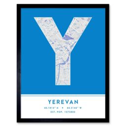 "Wee Blue Coo Wall Art Print Yerevan Armenia City Map Modern Typography Stylish Letter Framed Word in Blue - Size: W12"" x H16""" - thumbnail 1