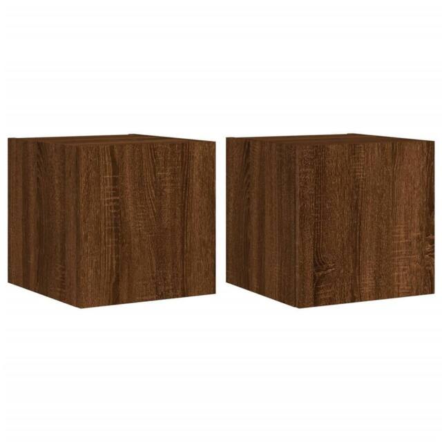 Berkfield Home TV Wall Cabinets with LED Lights 2 pcs Brown Oak 30.5x35x30 cm - image 1