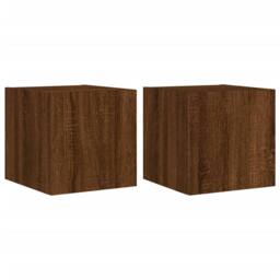 Berkfield Home TV Wall Cabinets with LED Lights 2 pcs Brown Oak 30.5x35x30 cm - thumbnail 1
